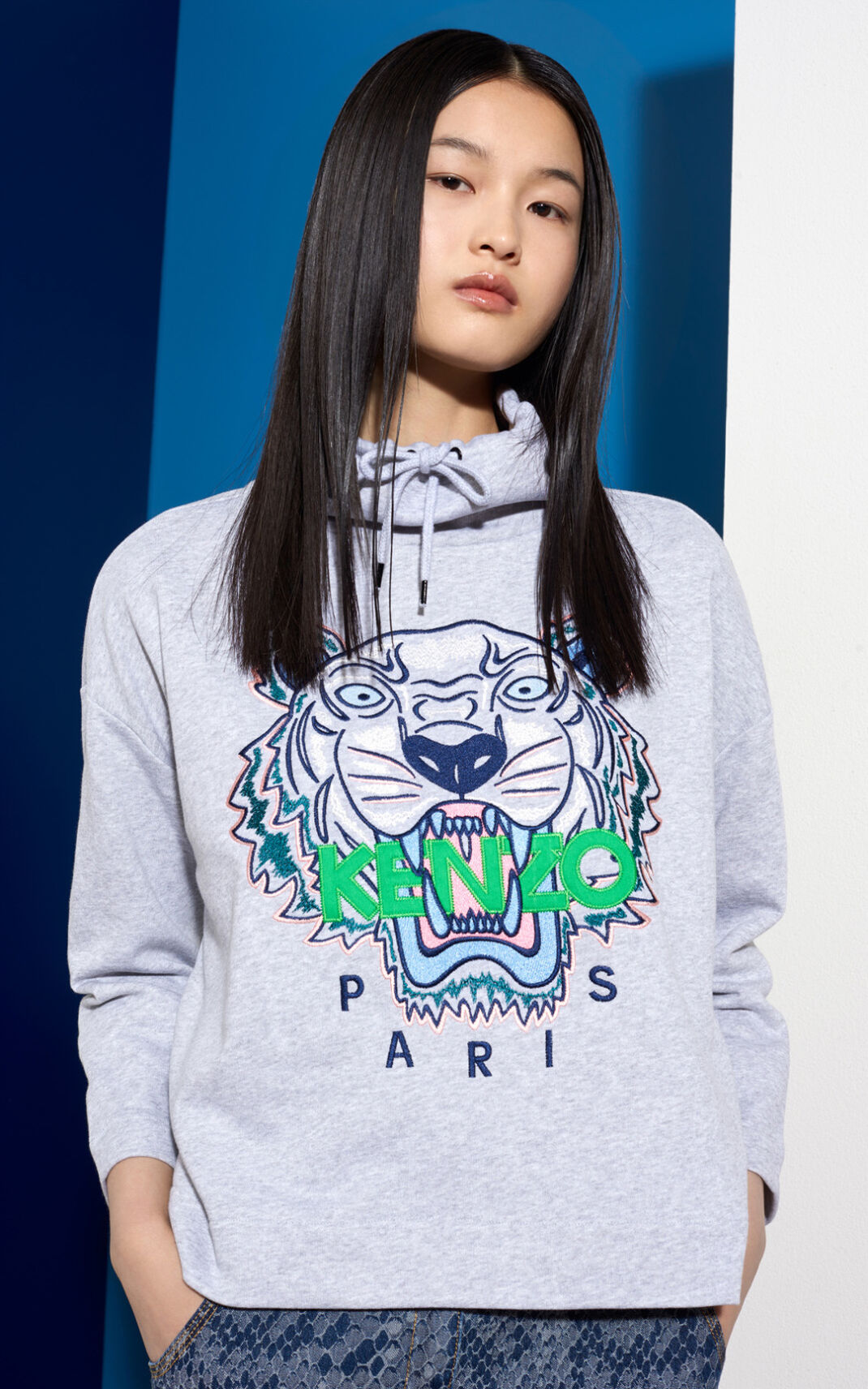 Kenzo Funnel Neck Tiger Ženska Puloverji Siva SI-9673554